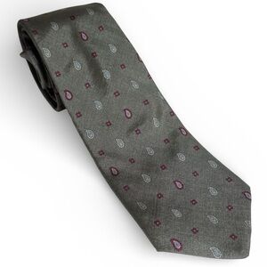 Vtg Guy Laroche SILK Gray and Red Paisley Tie